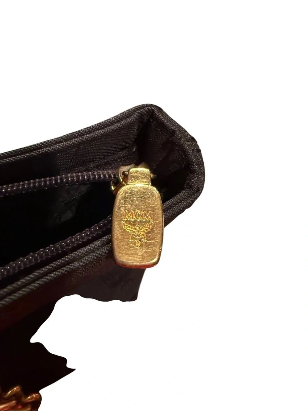 MCM Black Logo Tote with Gold Chain Straps